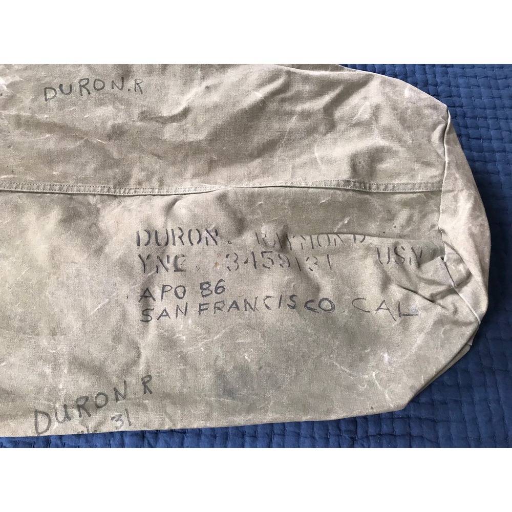 Vintage 60s/70s USN Military Duffle Bag Navy Green Canvas